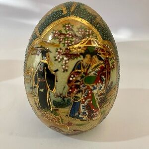 Hand-painted Royal Satsuma Chinese Cloisonne Gold Egg Raised Metal Floral